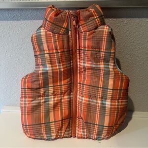 Forever Me 2T Toddler Puffer Vest Orange Blue Plaid Zip Up Sleeveless Pockets